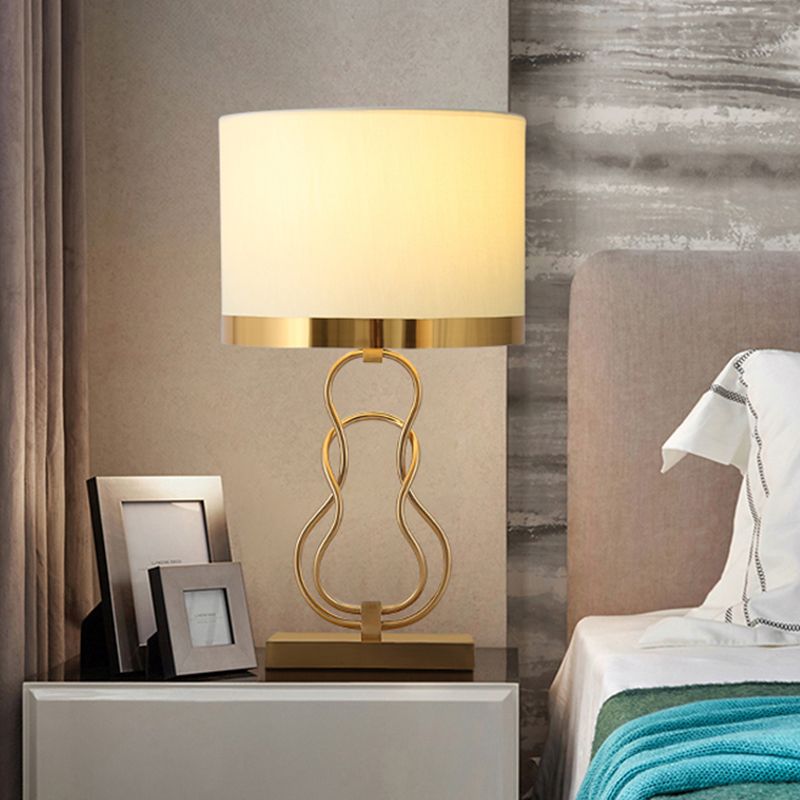 Lámpara de tarea de 1 luz de latón Tambre de tela vintage iluminación nocturna con base de calabaza