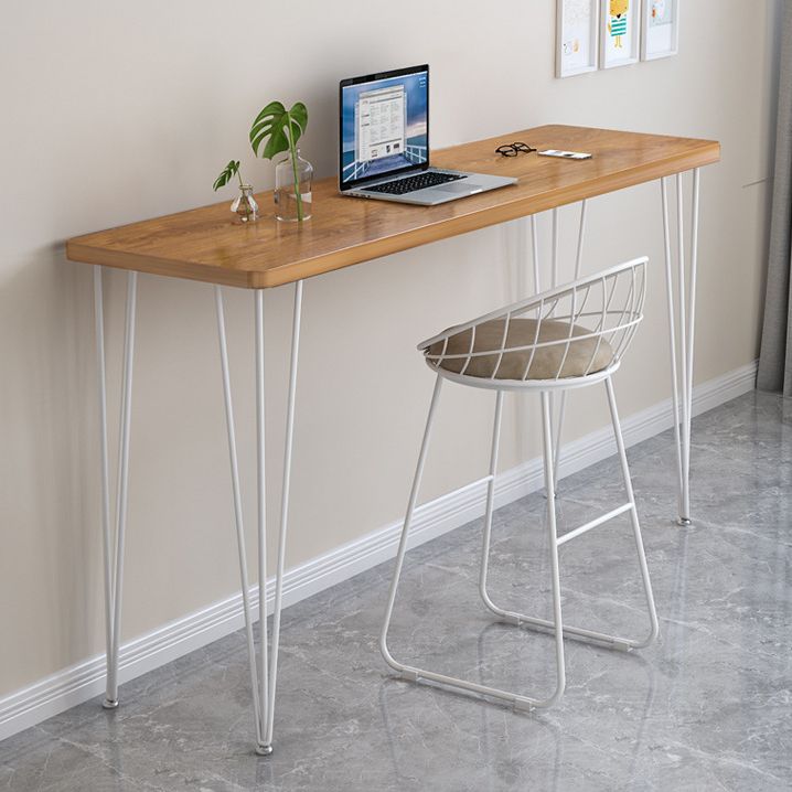 Polished Finish Wood Top Bar Table Glam Style Metal Frame Pub Table