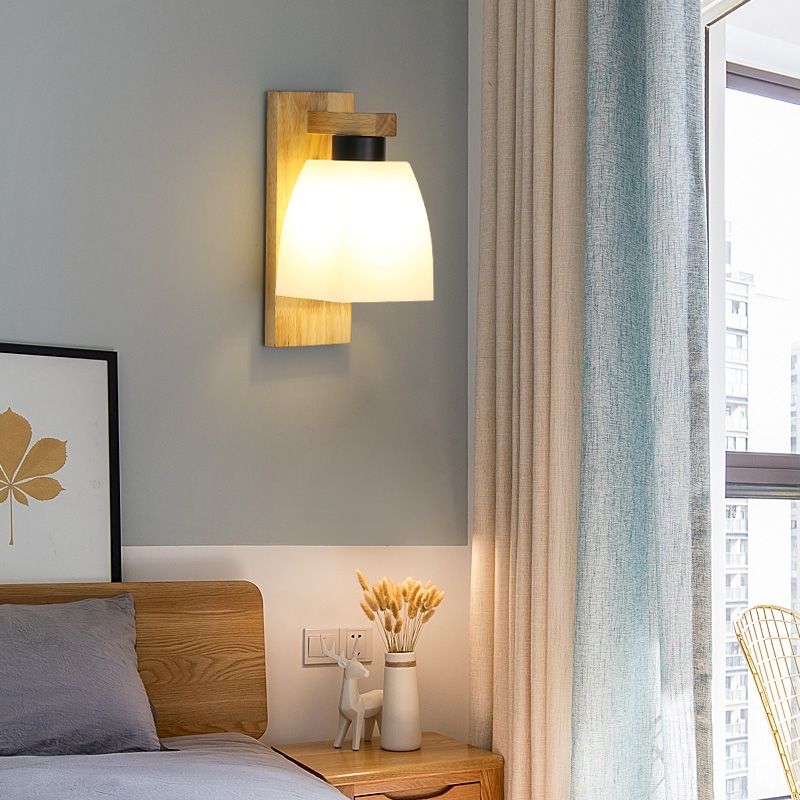 Wood Geometric Wall Light Nordic White 11.5" Wide Wall Sconce for Living Room
