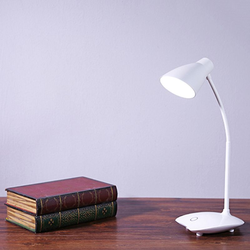 White Bud Shaped USB Study Lamp Modern Plastic LED Desk Light with Flexible Gooseneck Arm