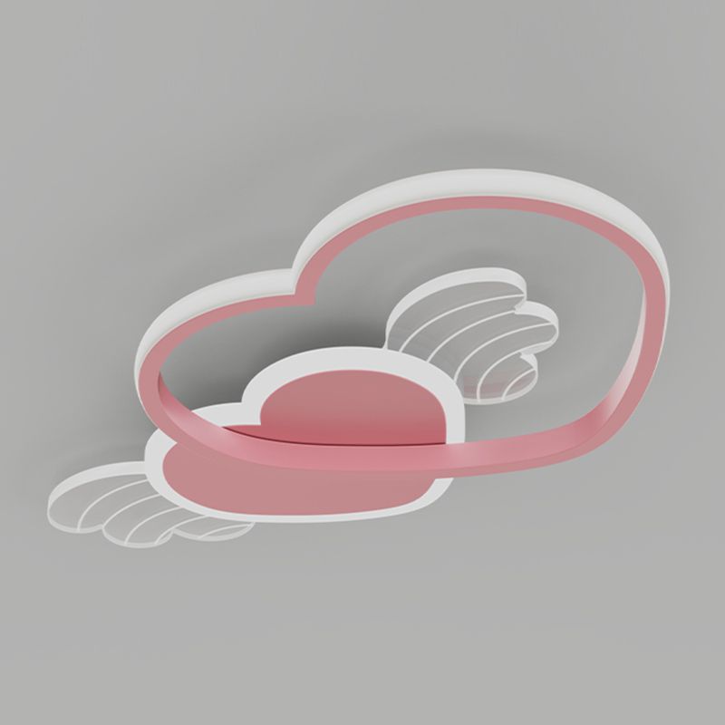Metal Heart Shape Flush Ceiling Light Modern Style 4 Lights Flush Mount Lighting in Pink