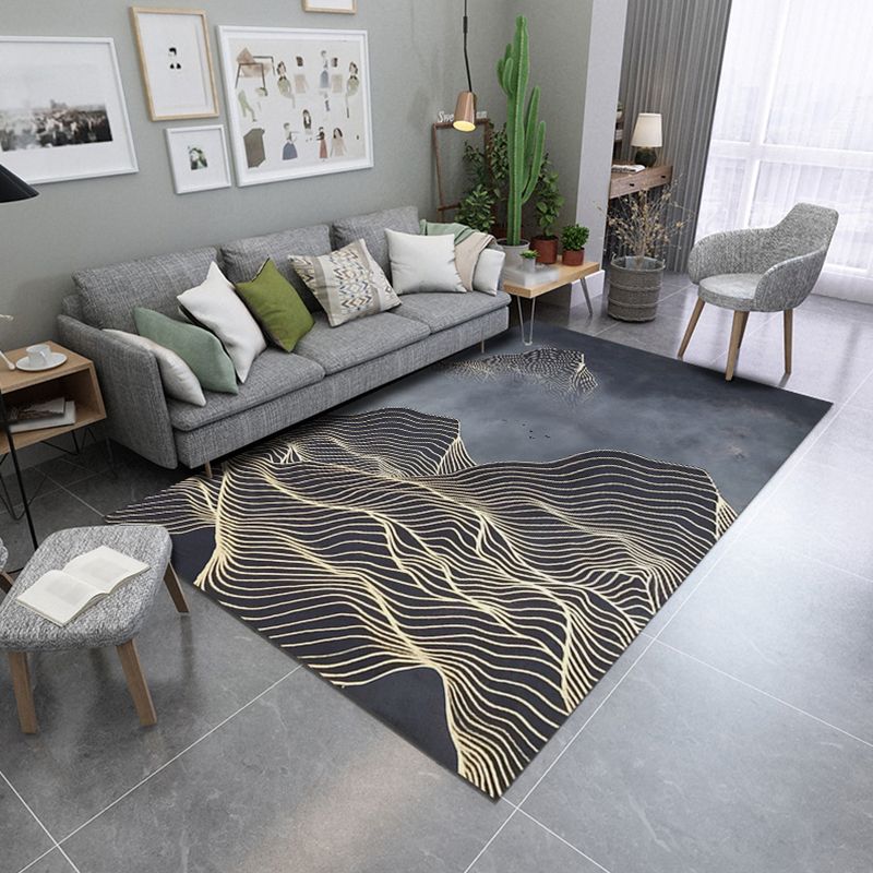 Dark Gray Modern Rug Polyester Abstract Pattern Rug Stain Resistant Rug for Drawing Room