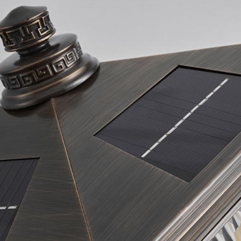Rectangle Shape Metal Solar Pillar Lamp Modern Outdoor Waterproof Light in Bronze
