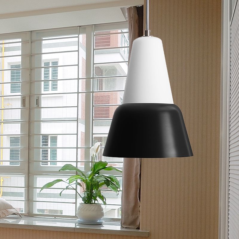 Cone Hanging Light Fixture Macaron Metal 1 Head 6.5"/10.5" Height Pink/Blue/Black Pendant Ceiling Light