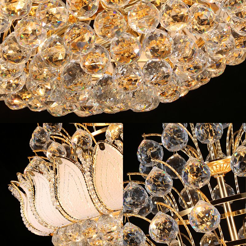Gold Lotus Hanging Light Contemporary 9/11 Lights Faceted Crystal Ball Chandelier Light Fixture, 18.5"/23.5" Wide