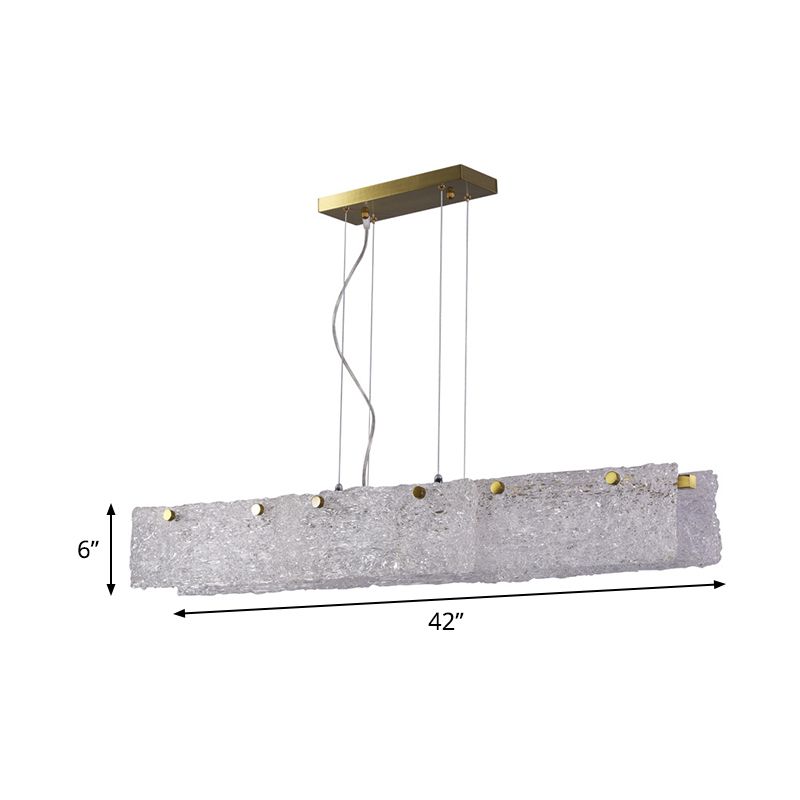 Elongated Rectangle Dinette Drop Pendant Transparent Crackle Glass 9-Light Modern Island Light in Gold