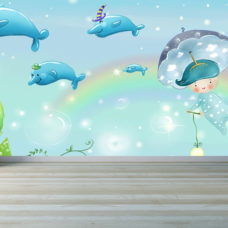 Fantasy Sea Animal Mural Wallpaper Kids Style Non-Woven Fabric Wall Covering for Room