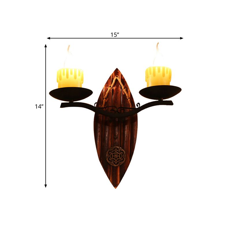Beige 2 Lights Wall Lamp Farmhouse Metallic Candle Wall Lighting Fixture with Shuttle-Like Backplate