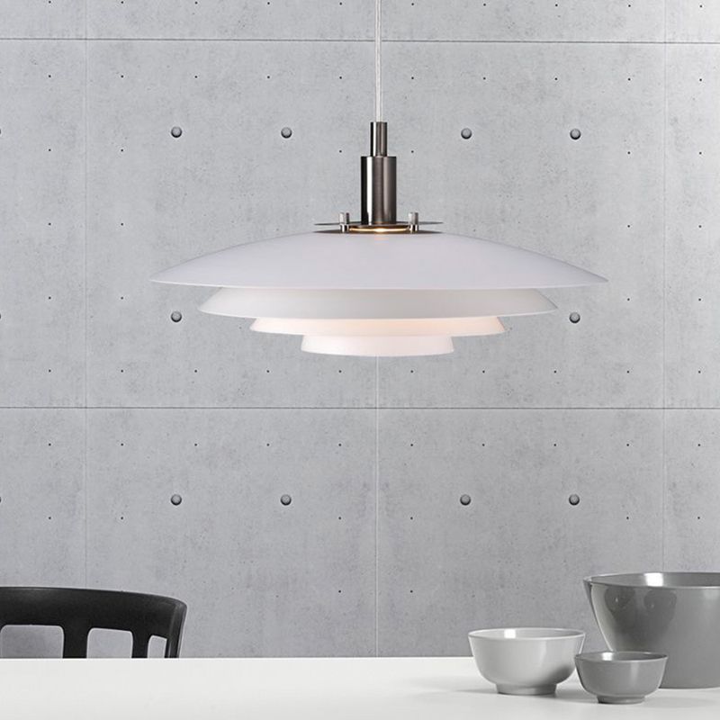 Nordic Style Minimalist Flying Saucer Hanging Light 15" Wide White Metal Single Bulb Lighting Fixture in Bedroom
