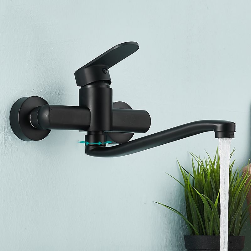 Low Arc Tub Filler Black Swivel Single Lever Handle Wall-Mounted Copper Tub Filler