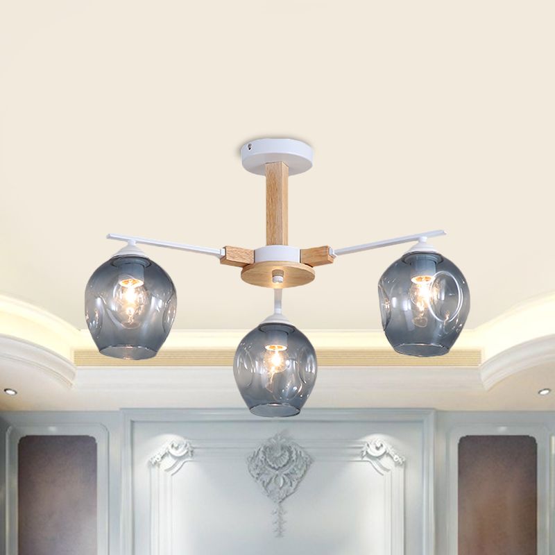 Smoke Gray Modo Hanging Light Fixture 3/6 Light Modern Glass Pendant Chandelier for Living Room