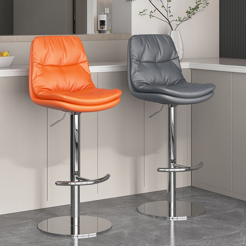 Modern Adjustable Height Swivel Upholstered Bar Stool with Footrest