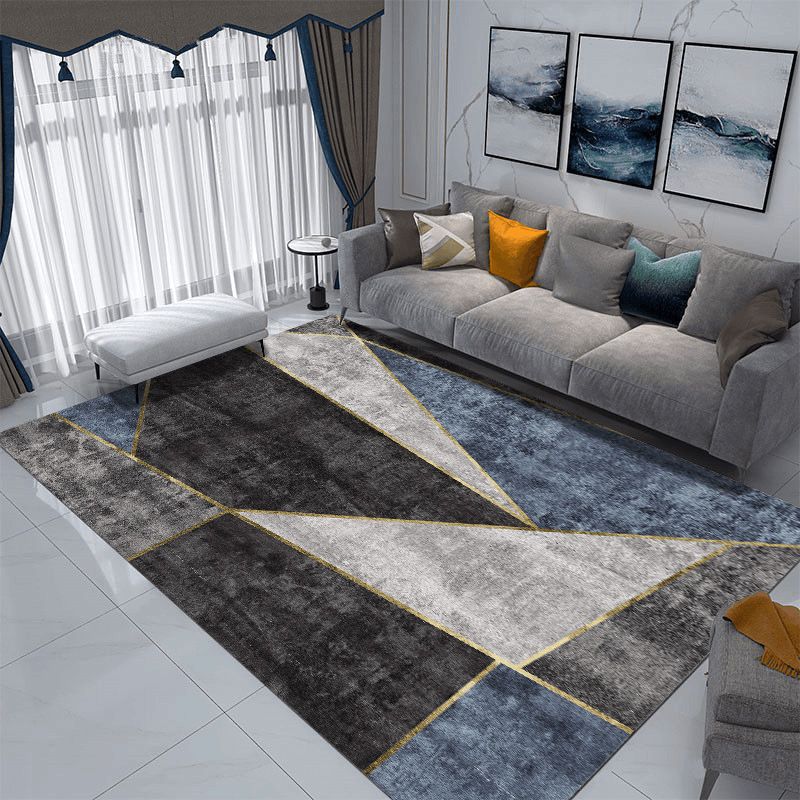 Grey Modern Rug Poleyester Graphic Rug Washable Rug for Drawing Room