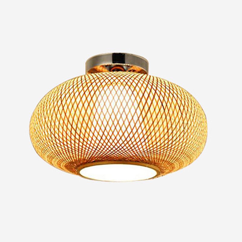 Lantaarn Semi Flush Mount Light Modernist Rattan Plafond Flush Mount voor slaapkamer