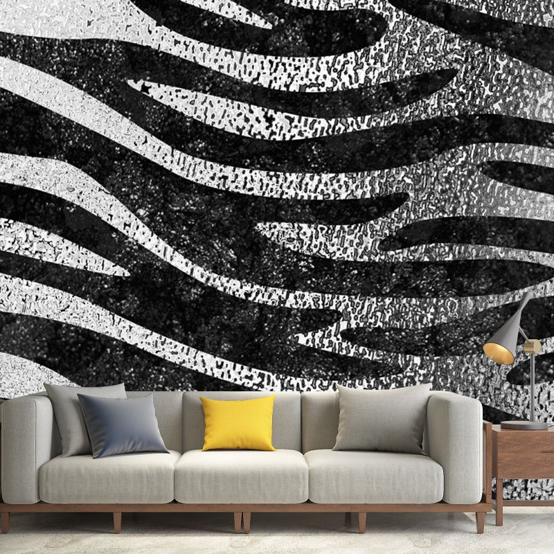 Zebra Print Foil Wall Mural Modern Glittering Wall Covering in Dark Color for Home