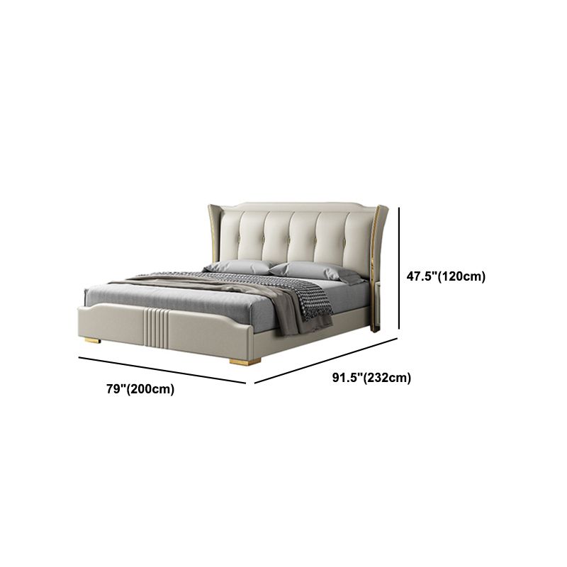 84.65 inch Wide Victorian Wingback Bed Pine Wood Bed with Upholstered Headboard