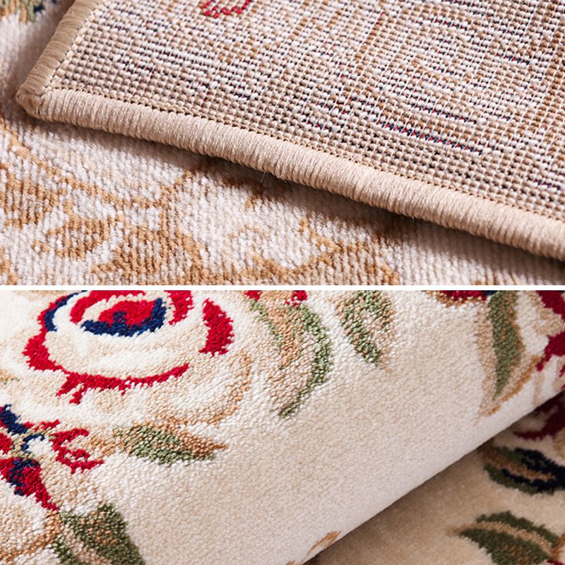 Gelb Ton Blumendruck Teppich Polyester Traditioneller Anti-Rutsch-Rücken-Innenteppich für Wohnzimmer