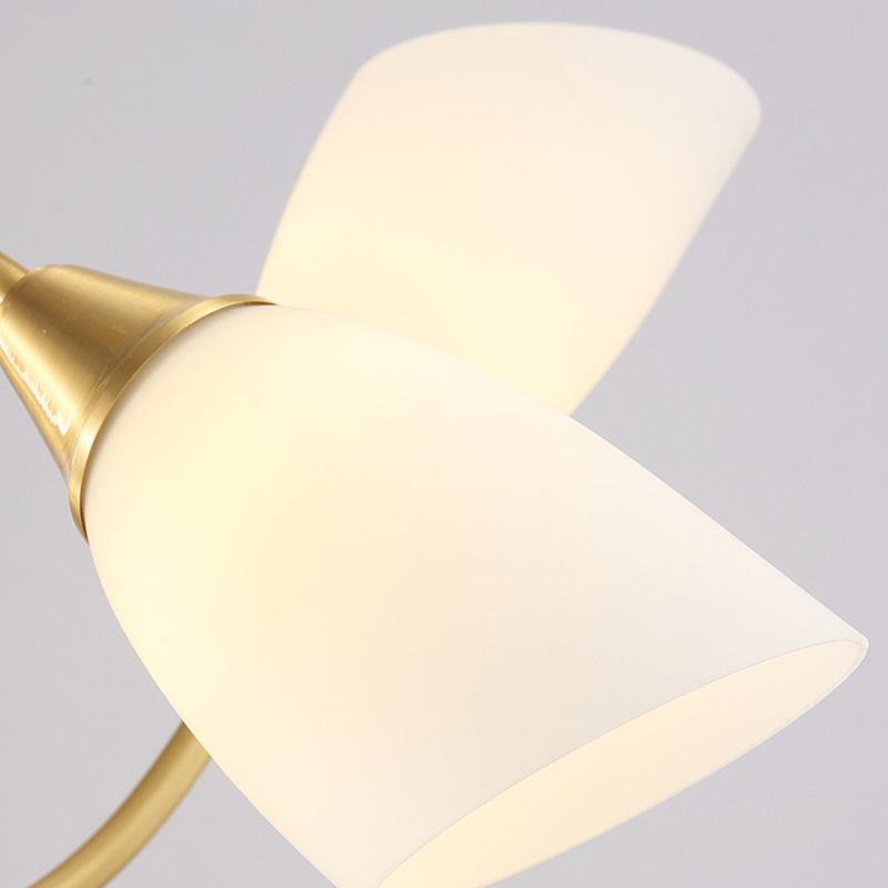 Multi-Head Chandelier Lamp Traditional Style White Glass Shade Bell Light Fixtures