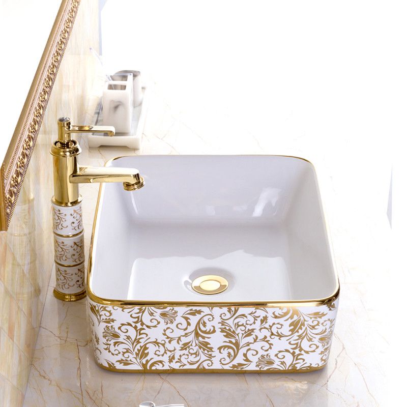 Traditional Vessel Sink Oval Porcelain with Pop-Up Drain and Faucet Vessel Lavatory Sink