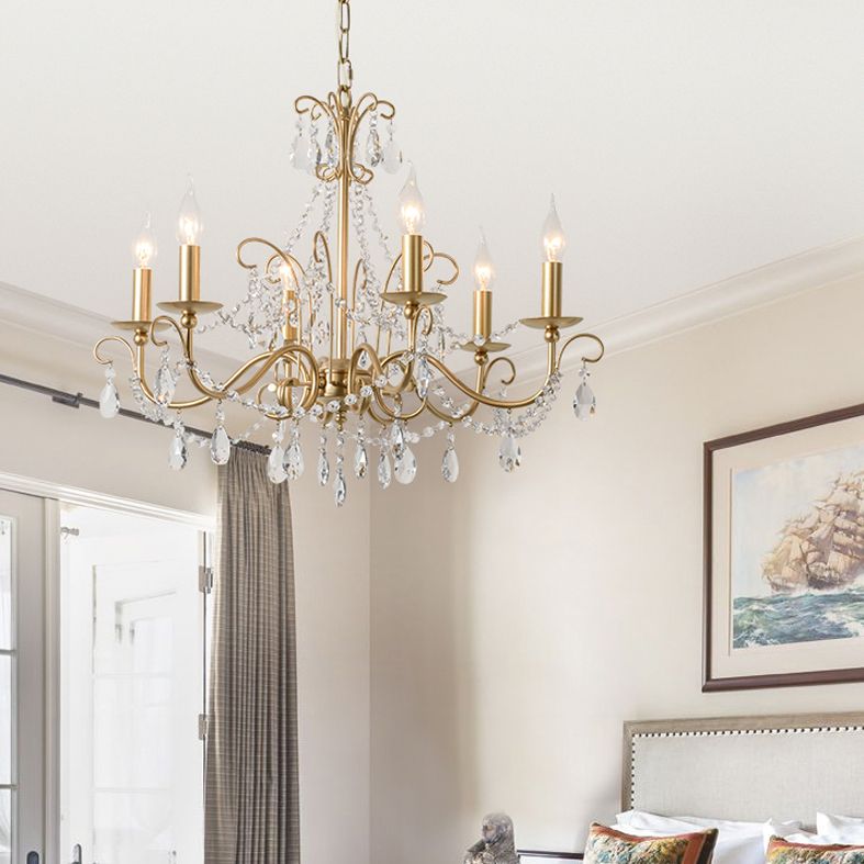 Candlestick French Style Chandelier Lighting Clear Crystal Multi Lights Metal Hanging Ceiling Light in Gold