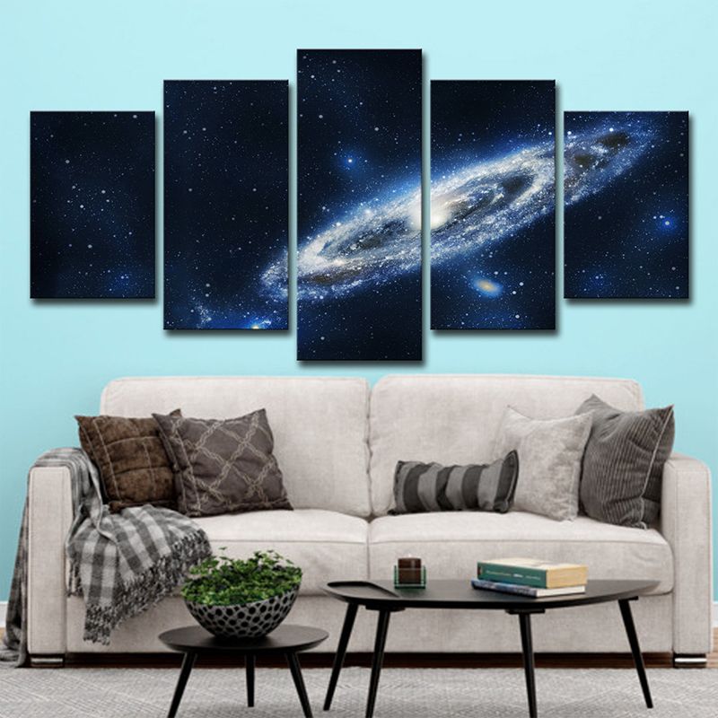 Sci-Fi Milky Way Galaxy Art Print Canvas Multi-Piece Dark Blue Wall Decor for Home