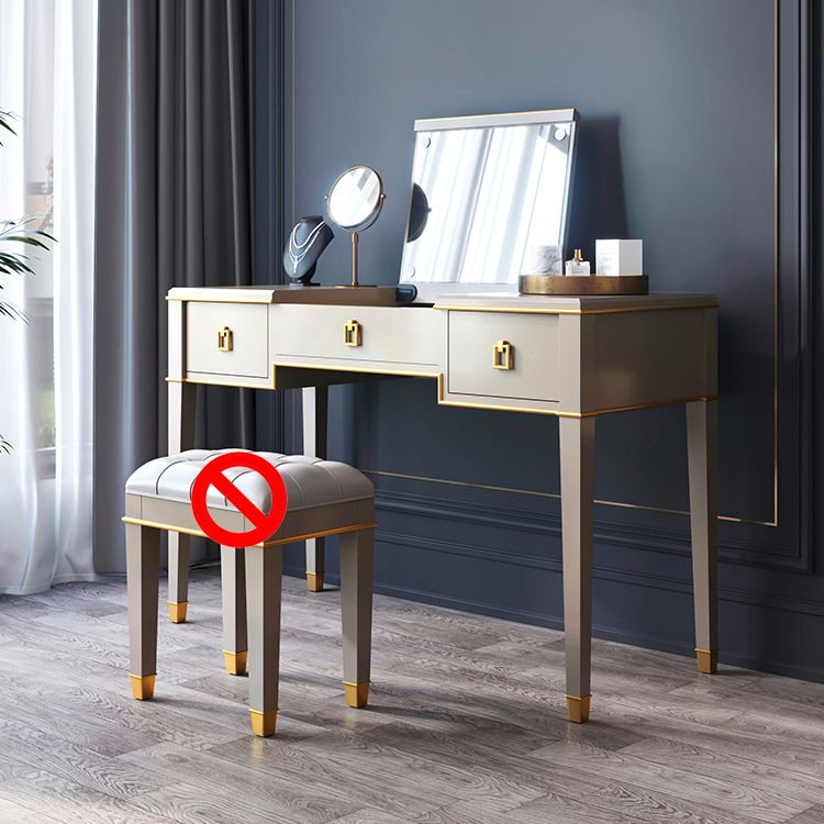 Solid Wood Make-up Vanity Mirrored Vanity Set with Padded Stool