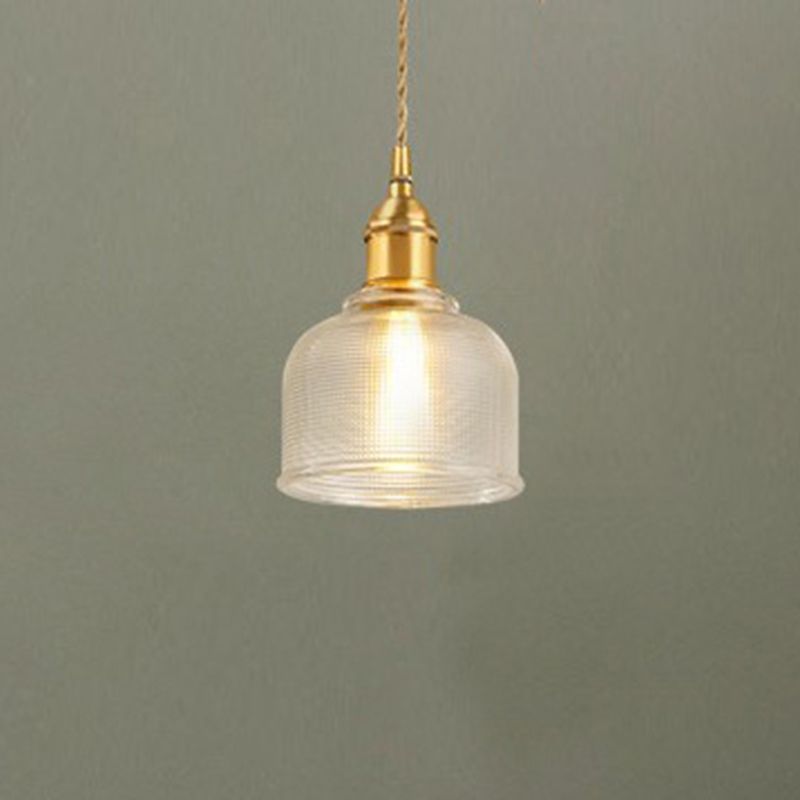 Glass Dome Hanging Ceiling Light Contemporary Style Gold Suspension Pendant for Bedroom