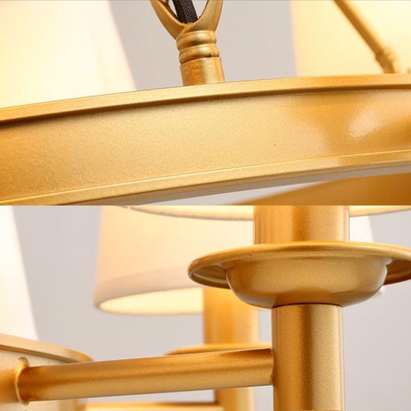 Wagon Wheel Light Fixture Traditional Multi-Head Chandelier Pendant Lamp with White Fabric Shade
