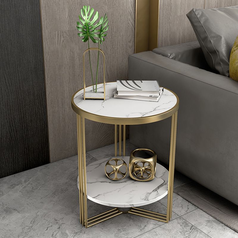 Cross Table Base Design Gold Metal Base Marble/SLATE Top Round Side Table