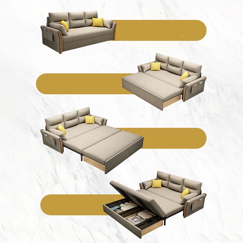 Contemporary Cotton Blend Convertible Flared Arm Couch Bed with Pillows