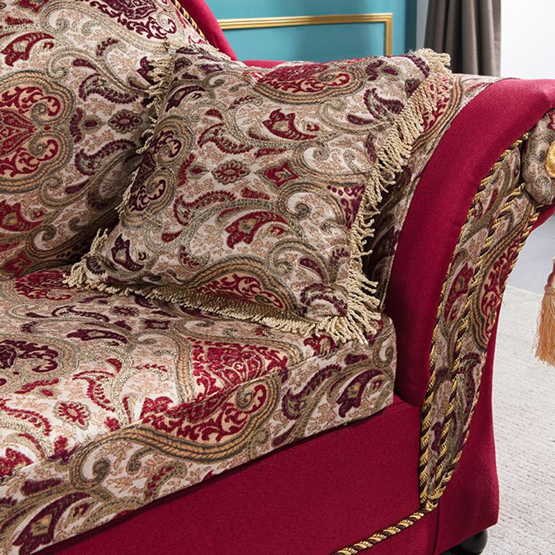 Traditional One Armed Wooden Chaise Red Flared Arms for Living Room