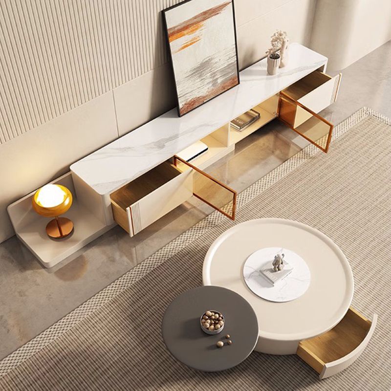 Drum Coffee Cocktail Table with Storage Drawers Round Slate Top