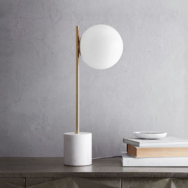 Simplicity Style Frosted Glass Globe Table Lamp White Marble Base Home Decorative Lighting Fixture