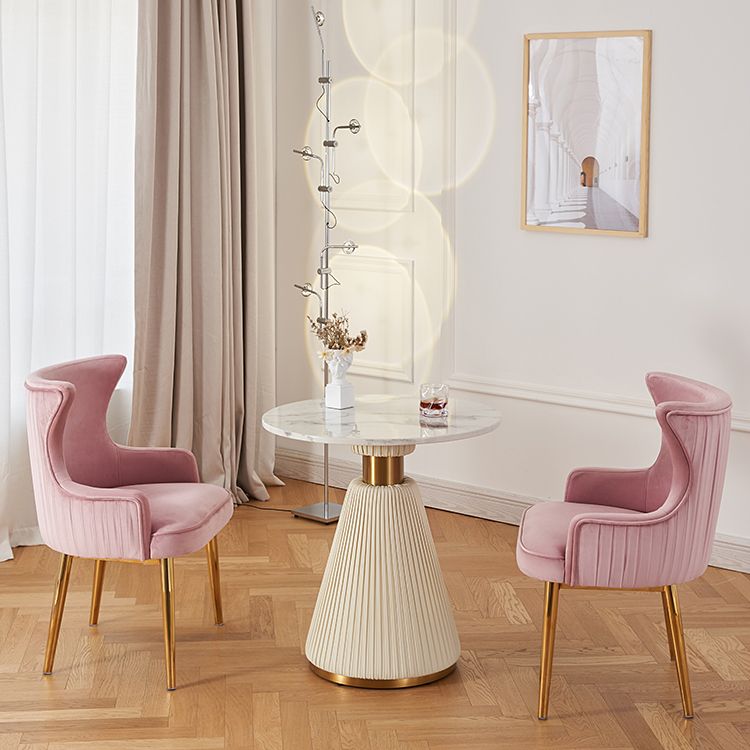 Traditional Luxury Dining Table Round White Top Dining Table with Pedestal Base