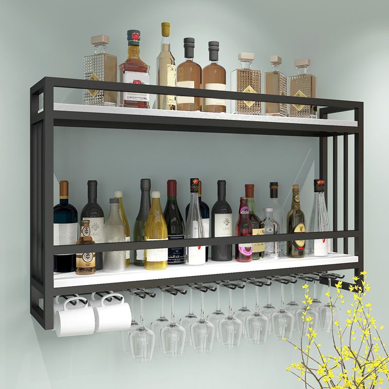 Metal Wall Mounted Wine Bottle & Glass Rack Glam Wine Rack with Stemware Holder