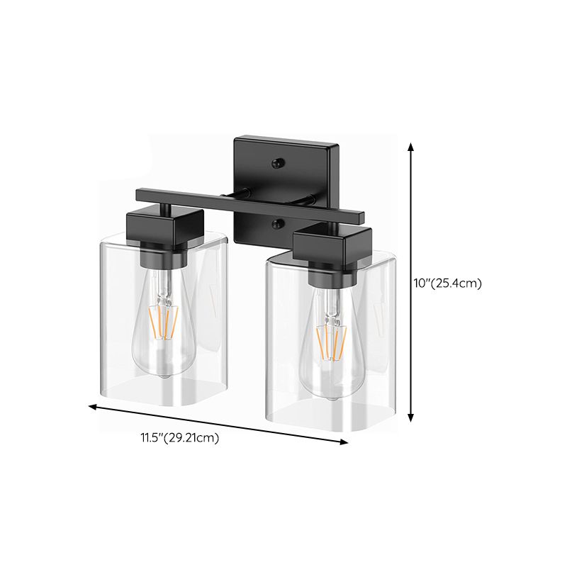 Industrial Metal Wall Sconce Rectangle Shape Vanity Lamp with Glass Shade for Bathroom