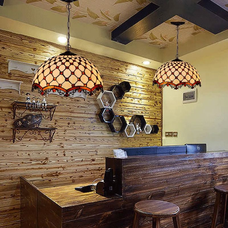 Sfaldato a sospensione Light Affermazione Light Tiffany Stated Glass 1 Lampada di sospensione di gioielli bianchi leggeri per sala da pranzo