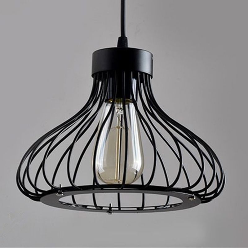 Zwart metalen 1 lichte hanglamp Indsutriale retro traande traan kooi hangende lamp voor restaurant