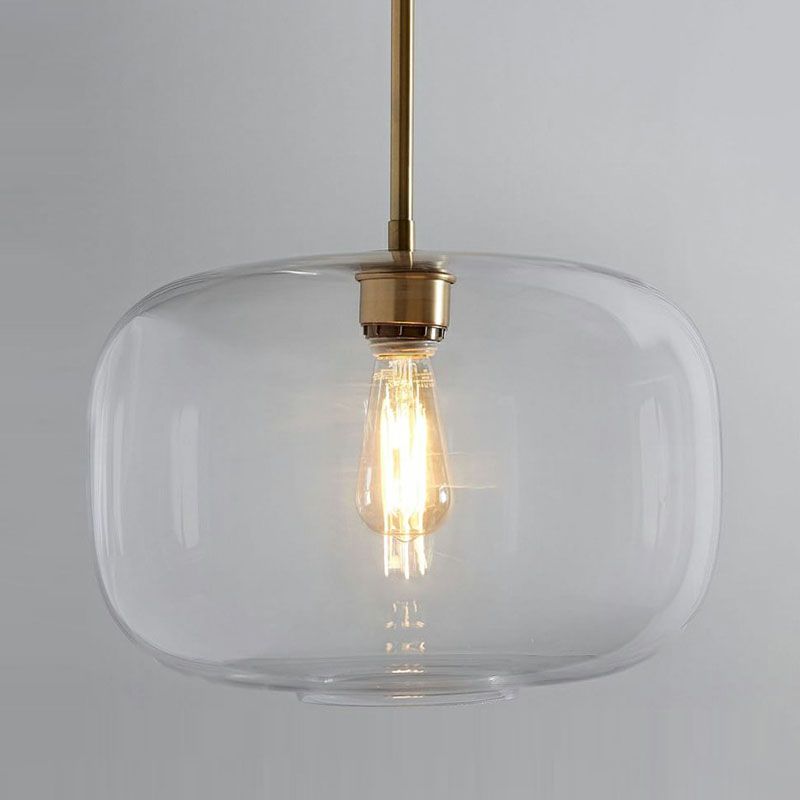 Clear Glass Mug Shaped Hanging Light Simplicity 1 Bulb Gold Finish Suspension Pendant Light