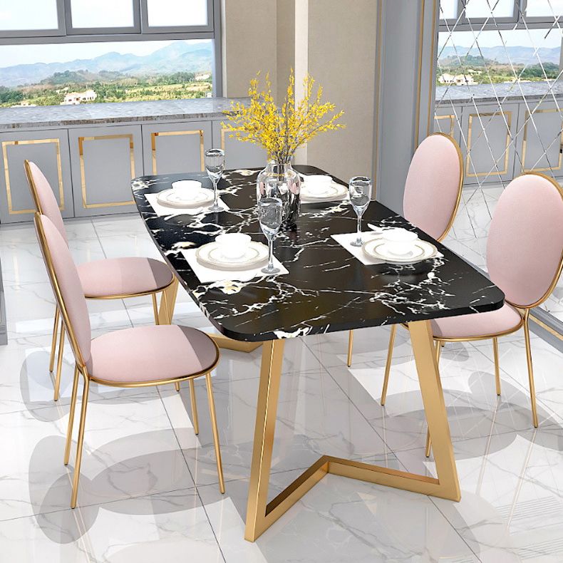 Rectangle Top Dining Table Traditional Luxury Table with Sled Base in Gold