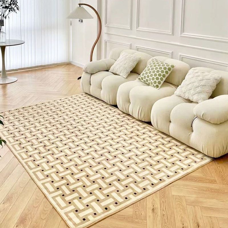 Khaki Traditional Area Rug Plaid Pattern Polyester Area Carpet Stain Resistant Rug for Home Decor
