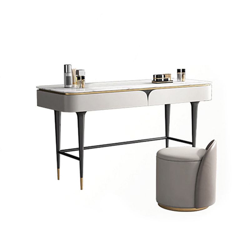 39.37" Wide Vanity Set with Stool Stone Top Makeup Vanity Table in White