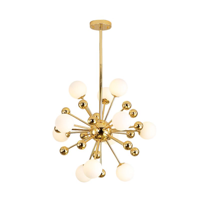 Modern Stylish Burst Ball Chandelier Frosted White Glass 11/12/18-Light Living Room Ceiling Hang Lamp in Gold