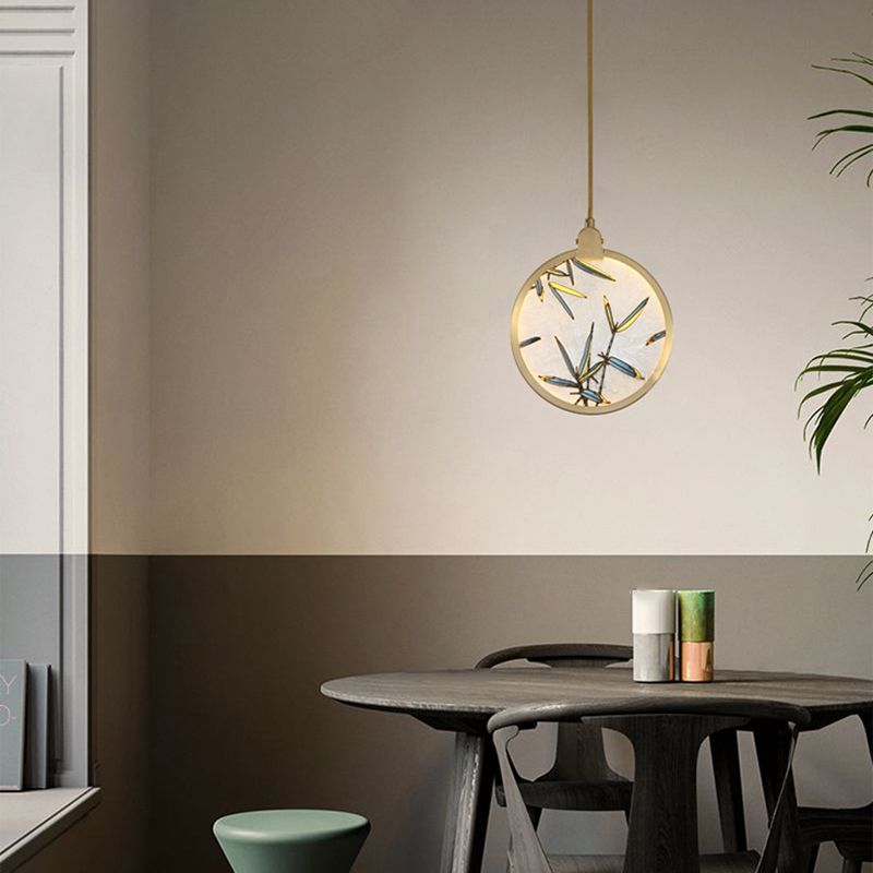 Postmodern Hanging Light Kit Bronze 1-Light Circle Ceiling Light for Bedroom