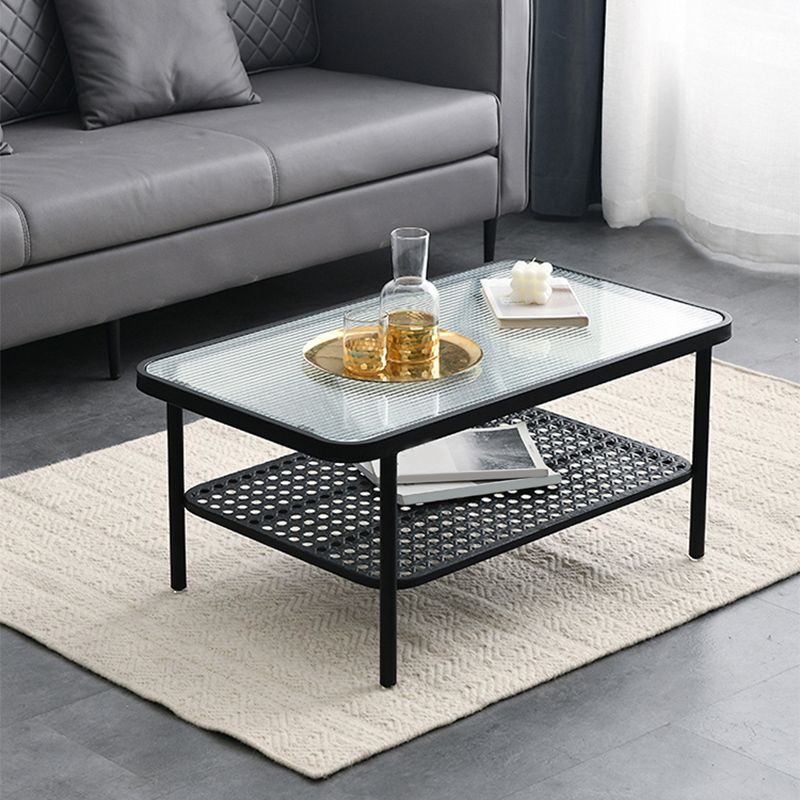 Four Legs Glass Coffee Table Shelf Included Geometric Single Cocktail Table