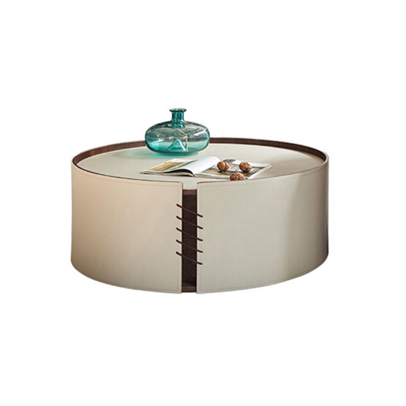 Round White Coffee Table Leather Drum 1 Single Cocktail Table