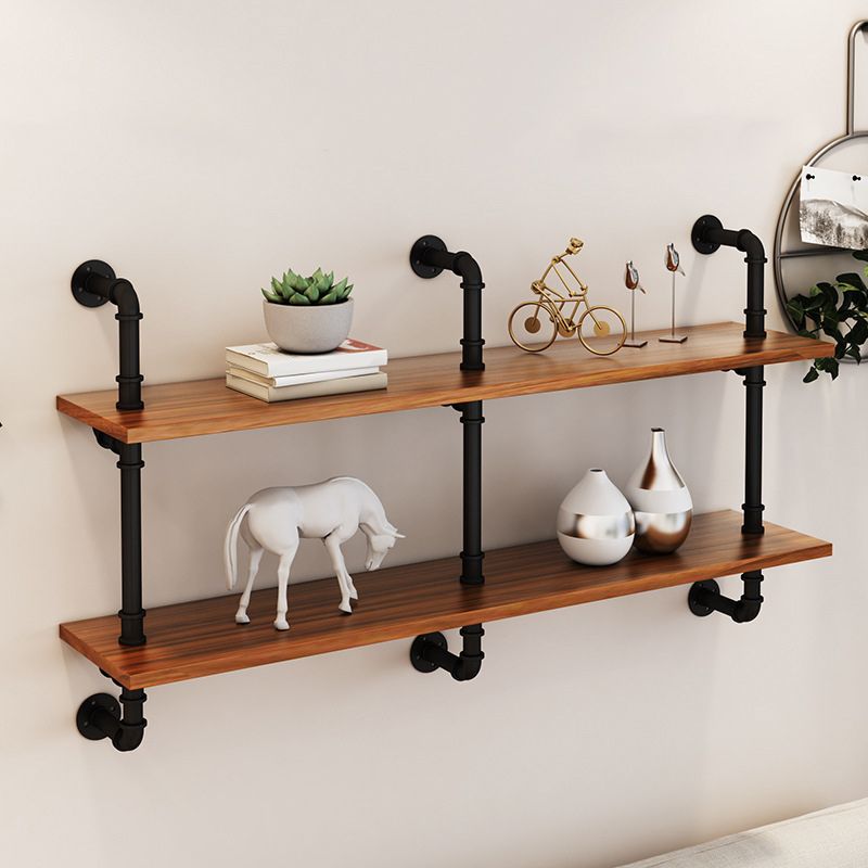 Brown Bookshelf Industrial Style Wall Mounted Bookcase for Home Office