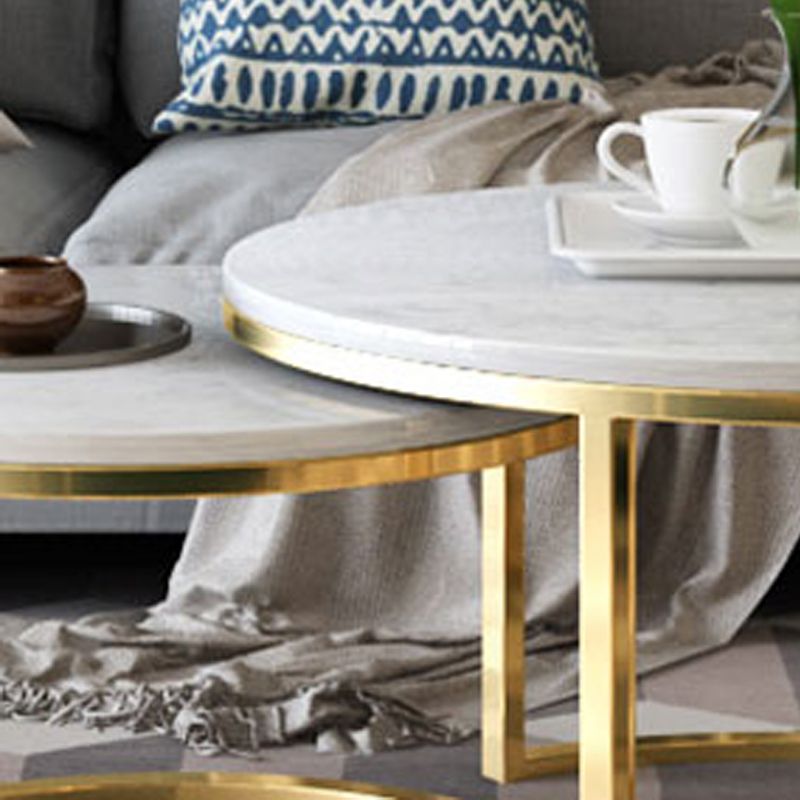 Frame Glam Simple Coffee Table Marble Round Cocktail Table Set