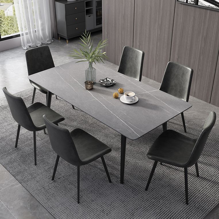 Contemporary Style Sintered Stone Dining Set with Traditional Height Table and Black Leg Base