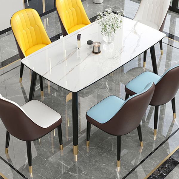 Mesa de comedor de cocina de piedra sinterizada contemporánea Mesa de comedor de forma rectangular con 4 patas base